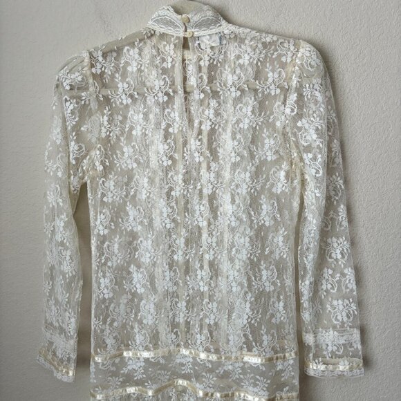 Gunne Sax by Jessica McClintock Vintage 80's Lace Drop Waist Bridal Midi Dress - Picture 11 of 13